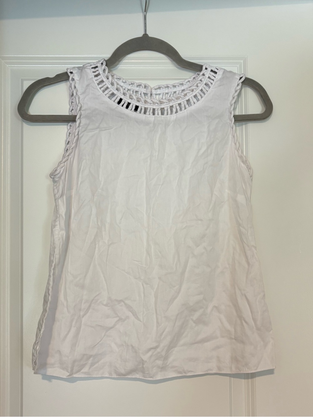 Talbots White Crochet Trim Sleeveless Tank Top Size 2P Petite Cotton